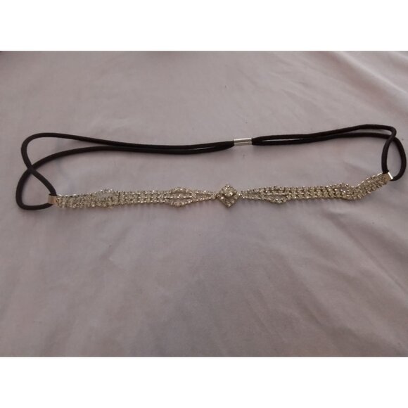 Vintage Crystal Rhinestone Hairband With Elastic Dual Band & Metal Accent - Picture 1 of 2